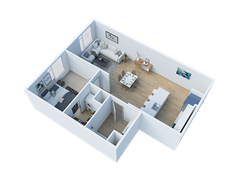 Floor plan for 1 bed, 1 bath, 866 sqft